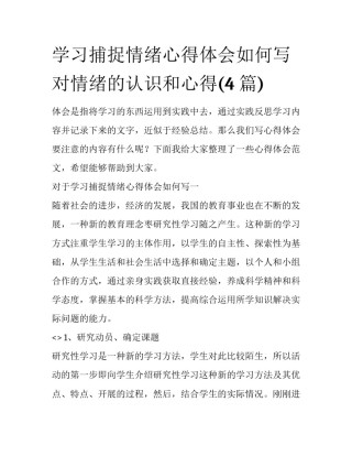 学习捕捉情绪心得体会如何写 对情绪的认识和心得(4篇)