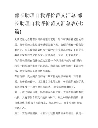 部长助理自我评价范文汇总 部长助理自我评价范文汇总表(七篇)