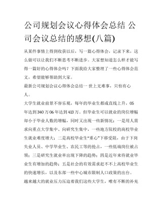 公司规划会议心得体会总结 公司会议总结的感想(八篇)