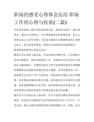 职场的感受心得体会总结 职场工作的心得与收获(二篇)