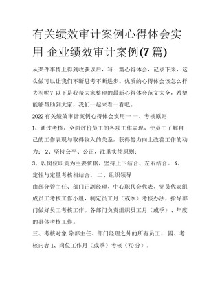有关绩效审计案例心得体会实用 企业绩效审计案例(7篇)