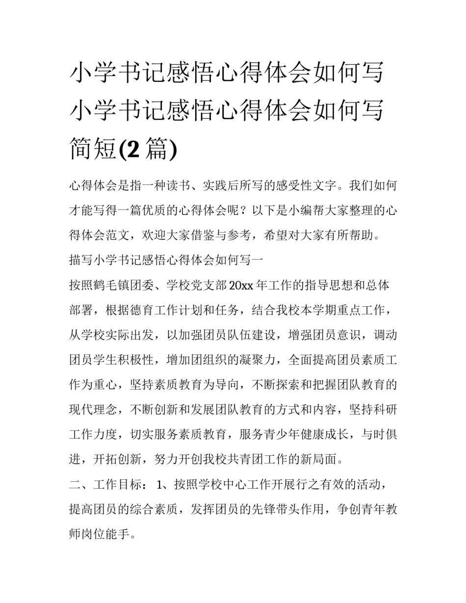 小学书记感悟心得体会如何写 小学书记感悟心得体会如何写简短(2篇)_第1页