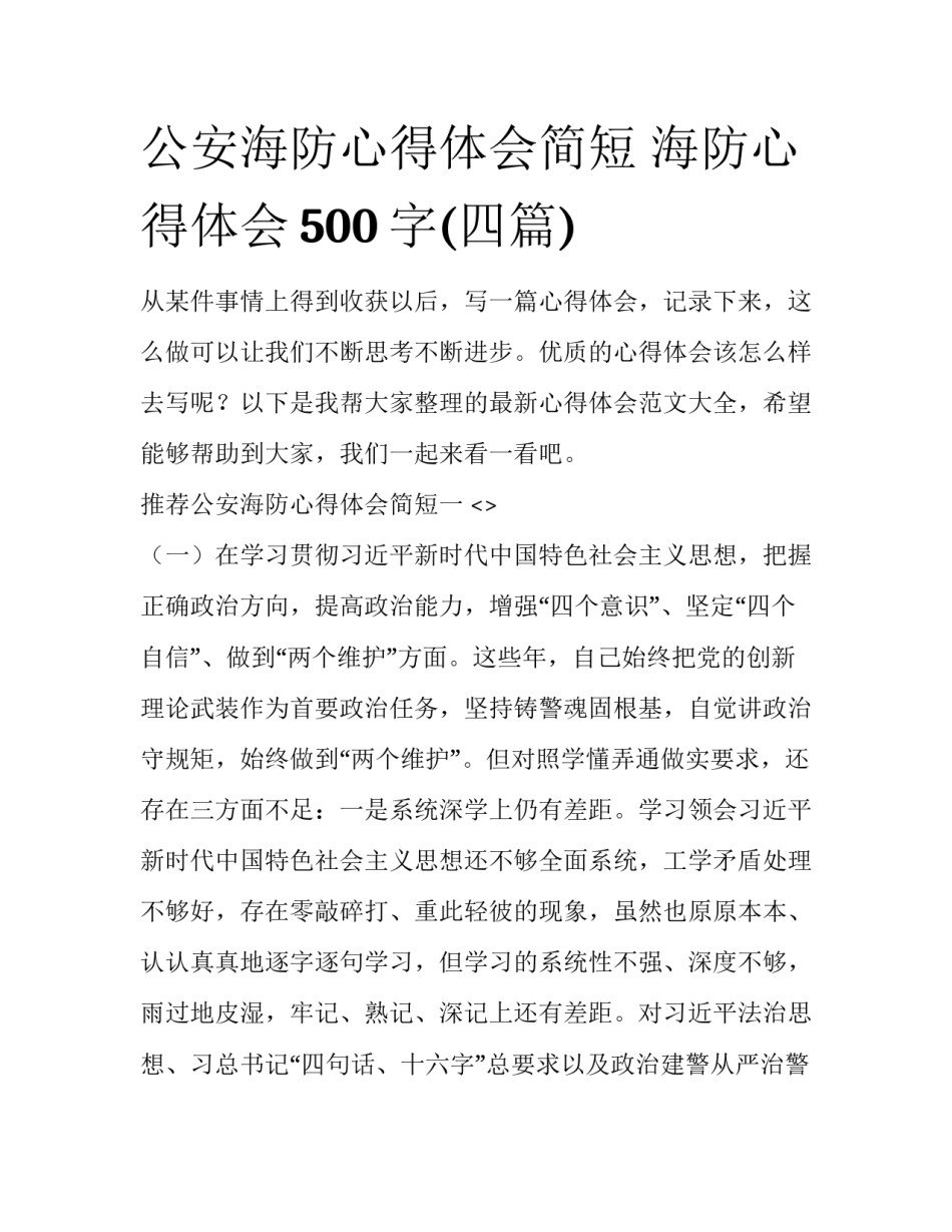 公安海防心得体会简短 海防心得体会500字(四篇)_第1页