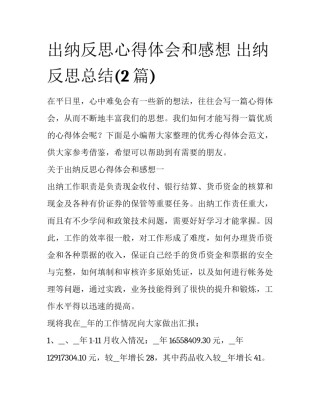 出纳反思心得体会和感想 出纳反思总结(2篇)
