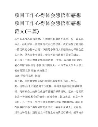 项目工作心得体会感悟和感想 项目工作心得体会感悟和感想范文(三篇)