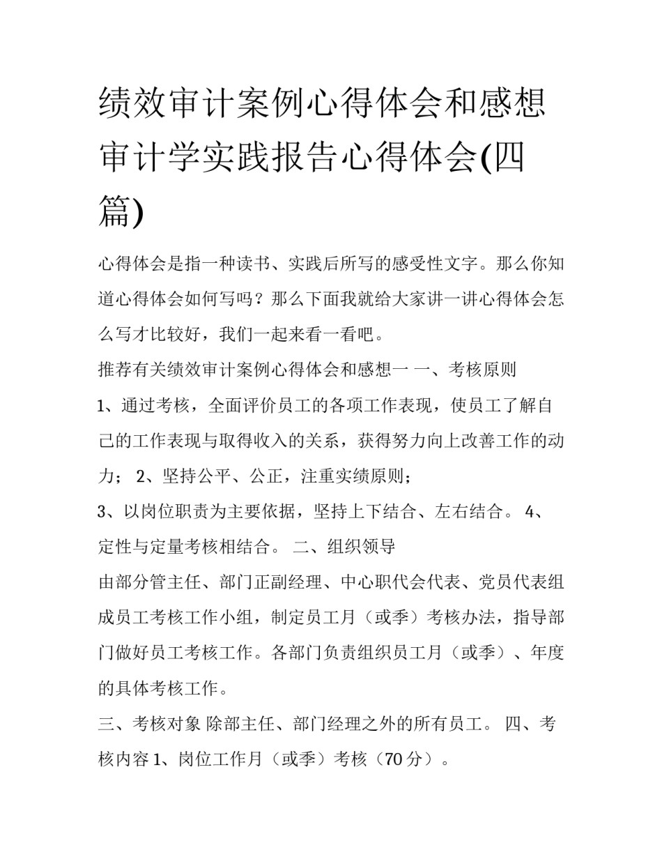 绩效审计案例心得体会和感想 审计学实践报告心得体会(四篇)_第1页