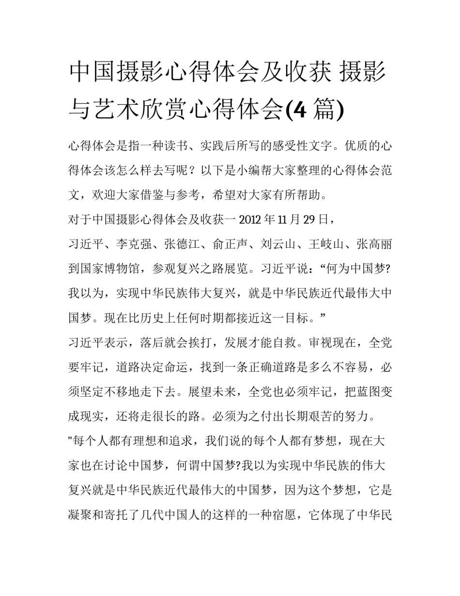 中国摄影心得体会及收获 摄影与艺术欣赏心得体会(4篇)_第1页