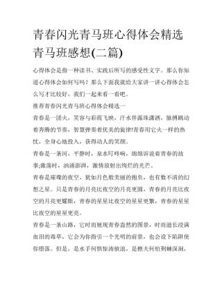 青春闪光青马班心得体会精选 青马班感想(二篇)