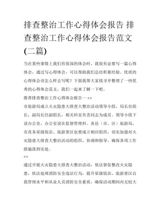 排查整治工作心得体会报告 排查整治工作心得体会报告范文(二篇)