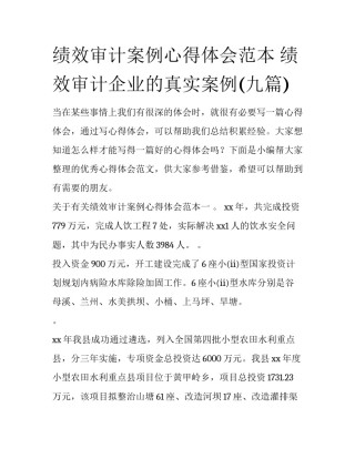 绩效审计案例心得体会范本 绩效审计企业的真实案例(九篇)