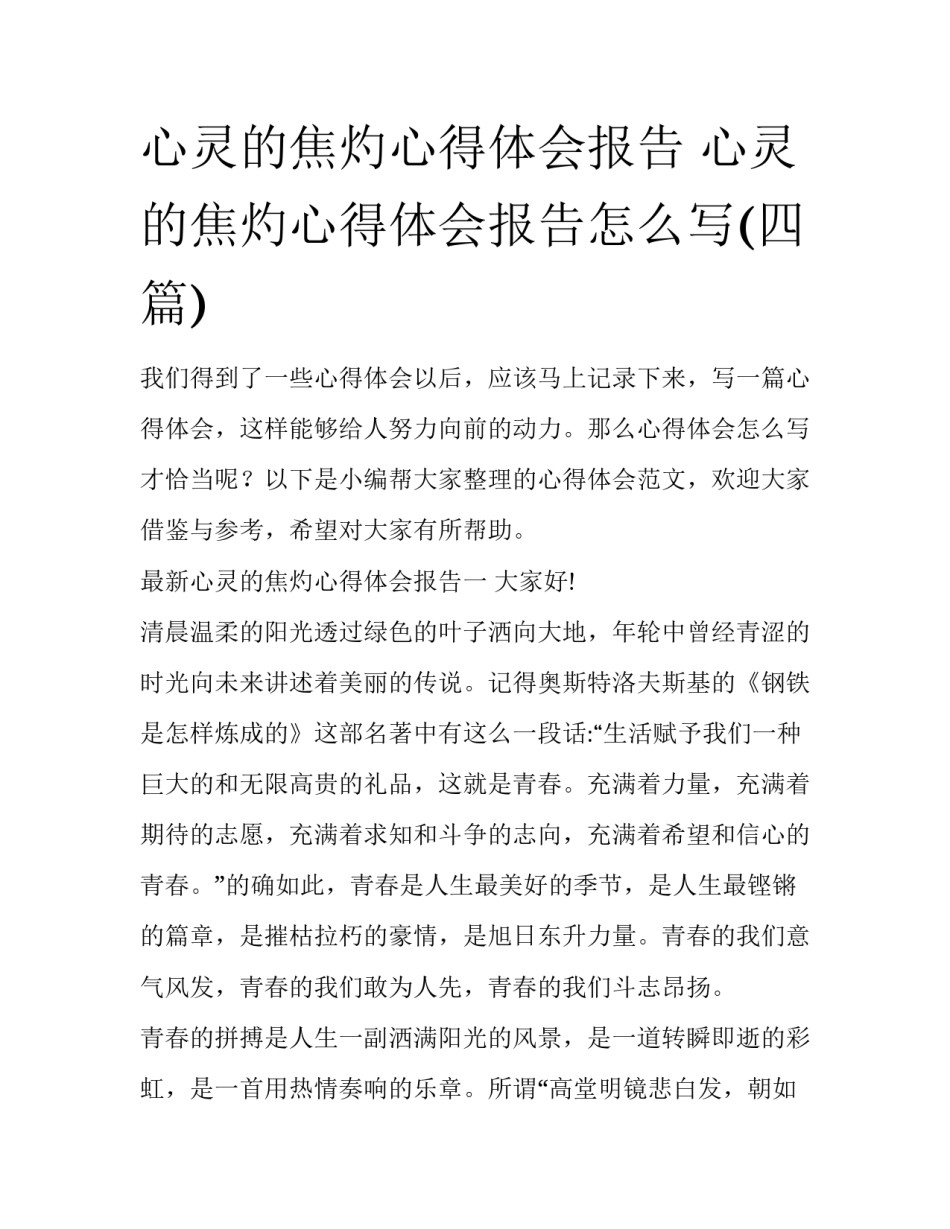 心灵的焦灼心得体会报告 心灵的焦灼心得体会报告怎么写(四篇)_第1页