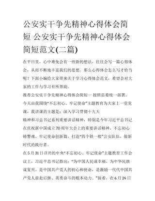 公安实干争先精神心得体会简短 公安实干争先精神心得体会简短范文(二篇)