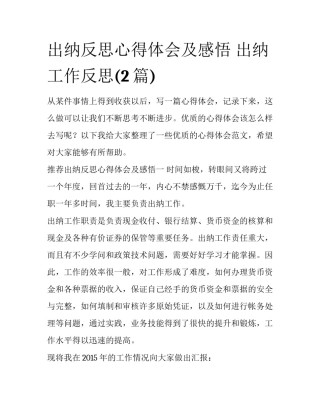 出纳反思心得体会及感悟 出纳工作反思(2篇)