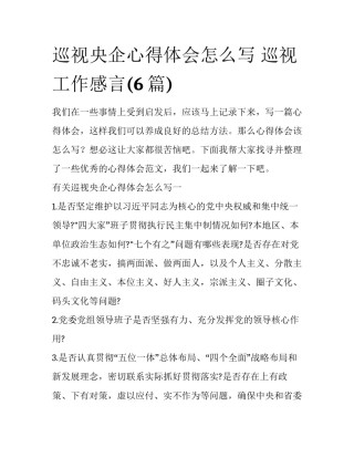巡视央企心得体会怎么写 巡视工作感言(6篇)