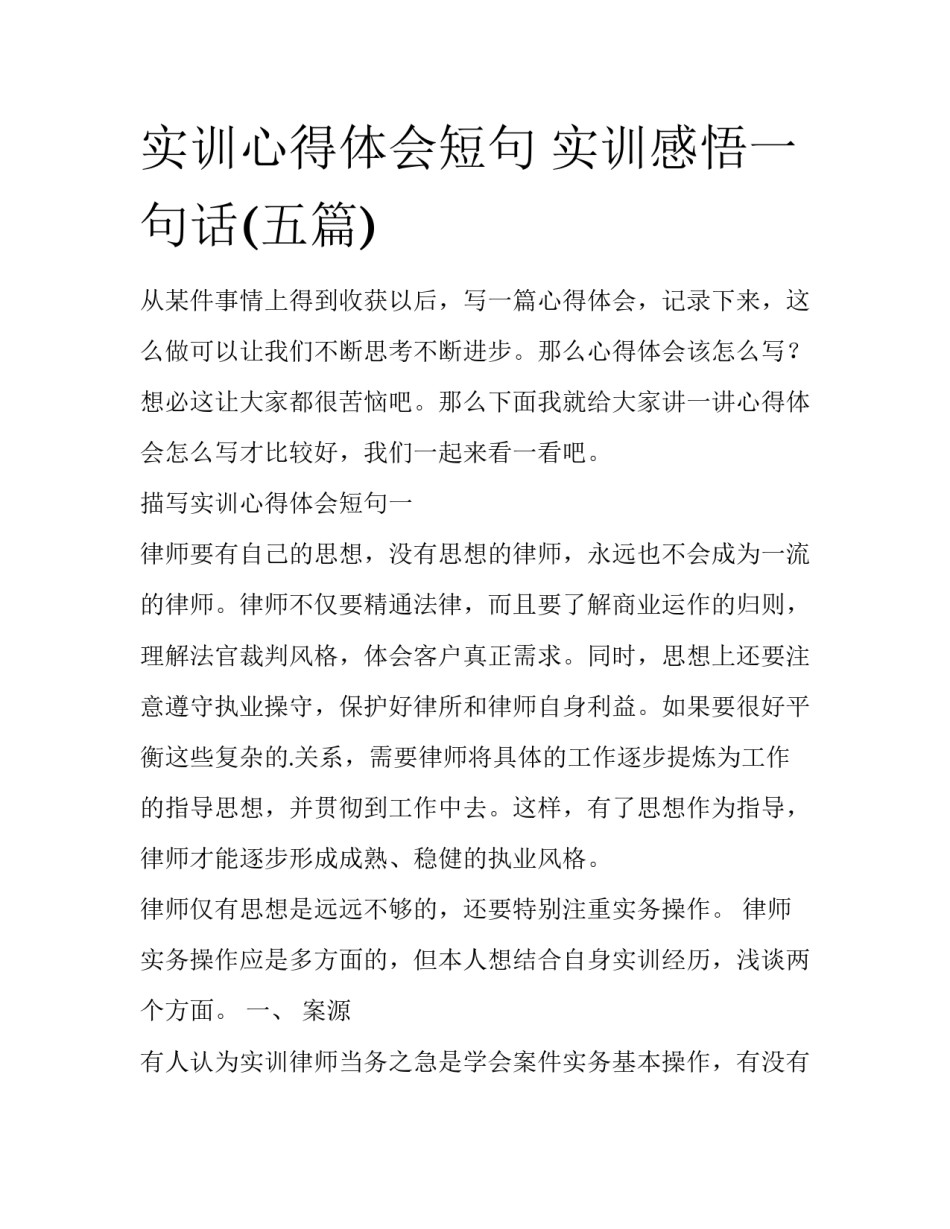 实训心得体会短句 实训感悟一句话(五篇)_第1页