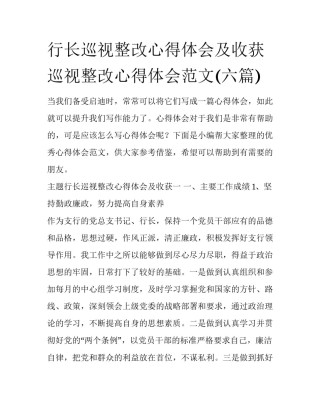 行长巡视整改心得体会及收获 巡视整改心得体会范文(六篇)