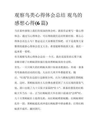 观察鸟类心得体会总结 观鸟的感想心得(6篇)