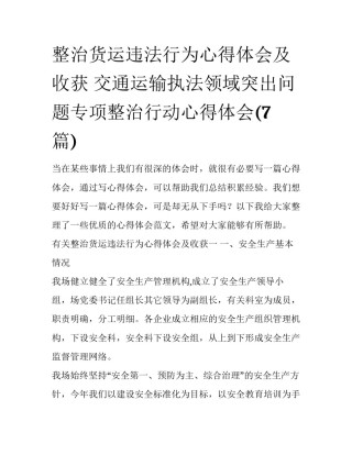 整治货运违法行为心得体会及收获 交通运输执法领域突出问题专项整治行动心得体会(7篇)