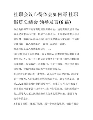 挂职会议心得体会如何写 挂职锻炼总结会 领导发言(6篇)