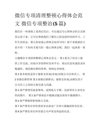 微信专项清理整顿心得体会范文 微信专项整治(5篇)