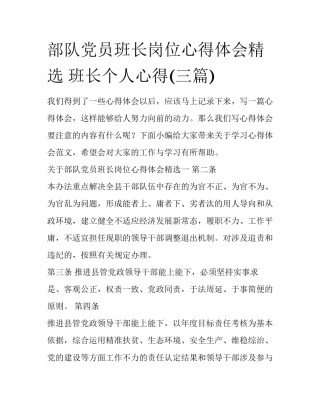 部队党员班长岗位心得体会精选 班长个人心得(三篇)