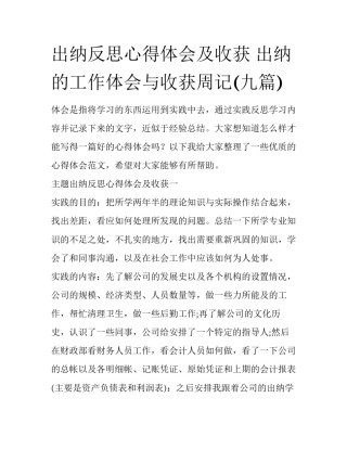 出纳反思心得体会及收获 出纳的工作体会与收获周记(九篇)
