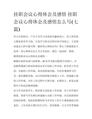 挂职会议心得体会及感悟 挂职会议心得体会及感悟怎么写(七篇)