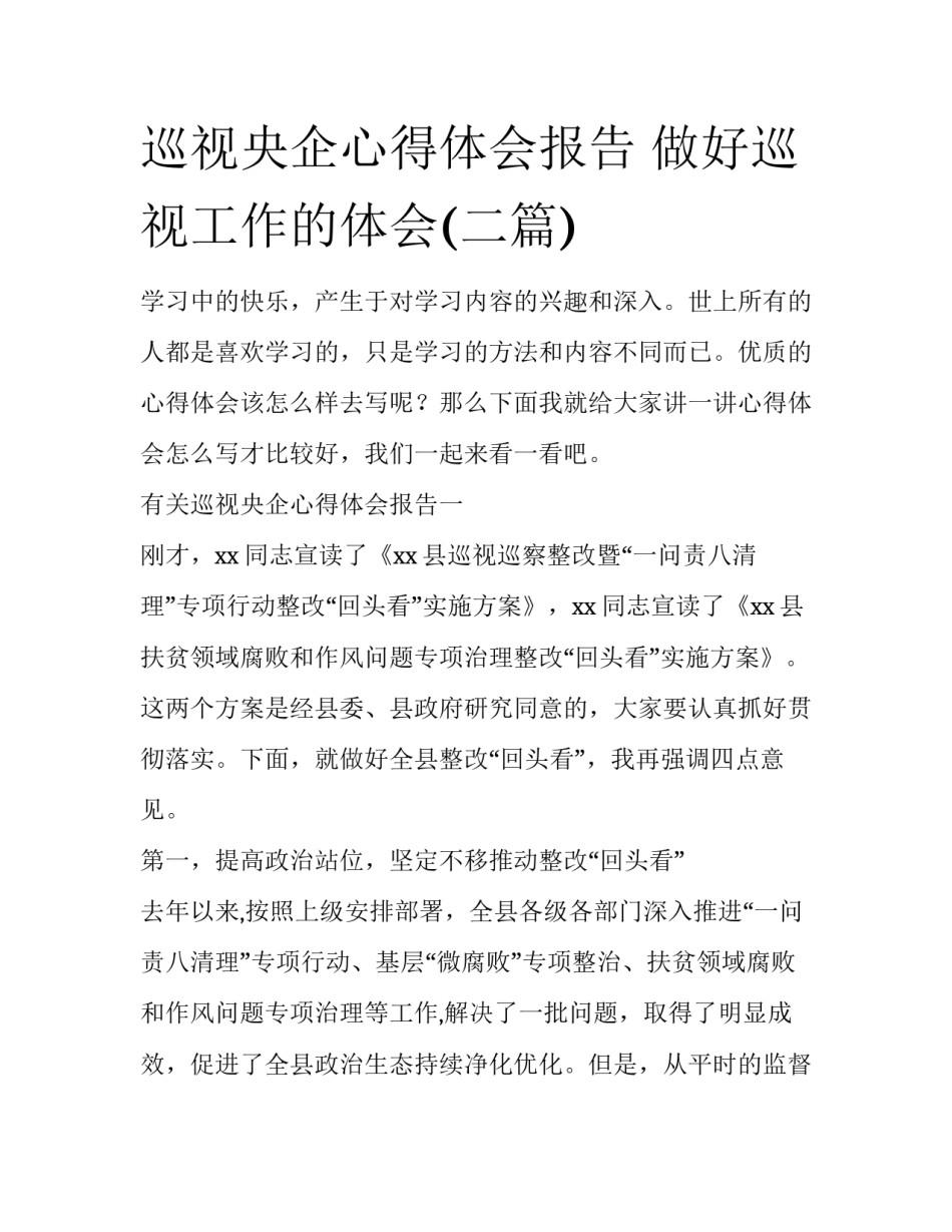 巡视央企心得体会报告 做好巡视工作的体会(二篇)_第1页