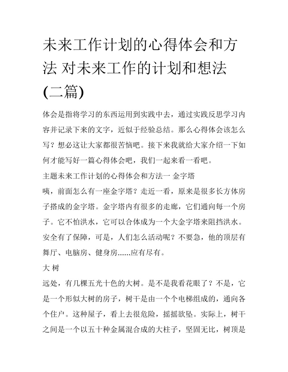 未来工作计划的心得体会和方法 对未来工作的计划和想法(二篇)_第1页
