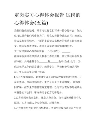 定岗实习心得体会报告 试岗的心得体会(五篇)