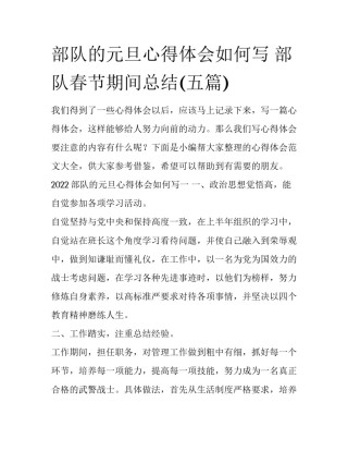 部队的元旦心得体会如何写 部队春节期间总结(五篇)