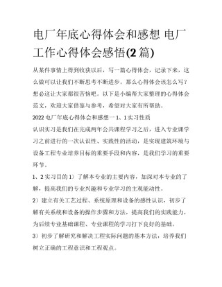 电厂年底心得体会和感想 电厂工作心得体会感悟(2篇)