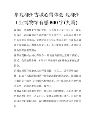 参观柳州古城心得体会 观柳州工业博物馆有感800字(九篇)