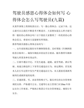 驾驶员感恩心得体会如何写 心得体会怎么写驾驶员(九篇)