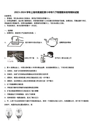 2023-2024学年上海市黄浦区第十中学八下物理期末统考模拟试题含解析.doc