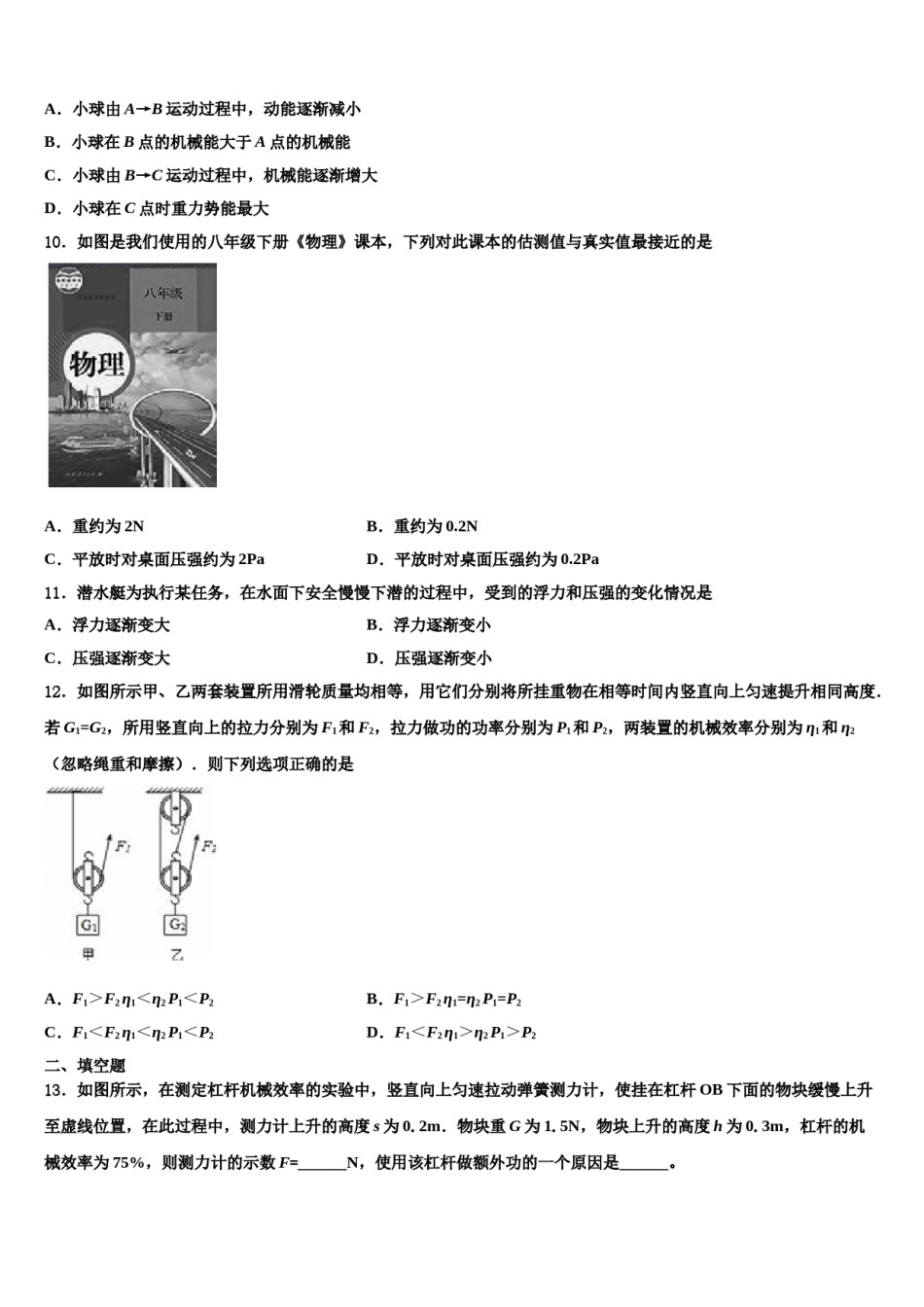 2023-2024学年云南省云南大附中（一二一校区）物理八下期末统考试题含解析.doc_第2页