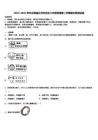 2023-2024学年云南省红河州名校八年级物理第二学期期末预测试题含解析.doc