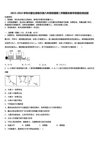2023-2024学年内蒙古准格尔旗八年级物理第二学期期末教学质量检测试题含解析.doc
