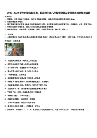 2023-2024学年内蒙古包头市、巴彦淖尔市八年级物理第二学期期末检测模拟试题含解析.doc