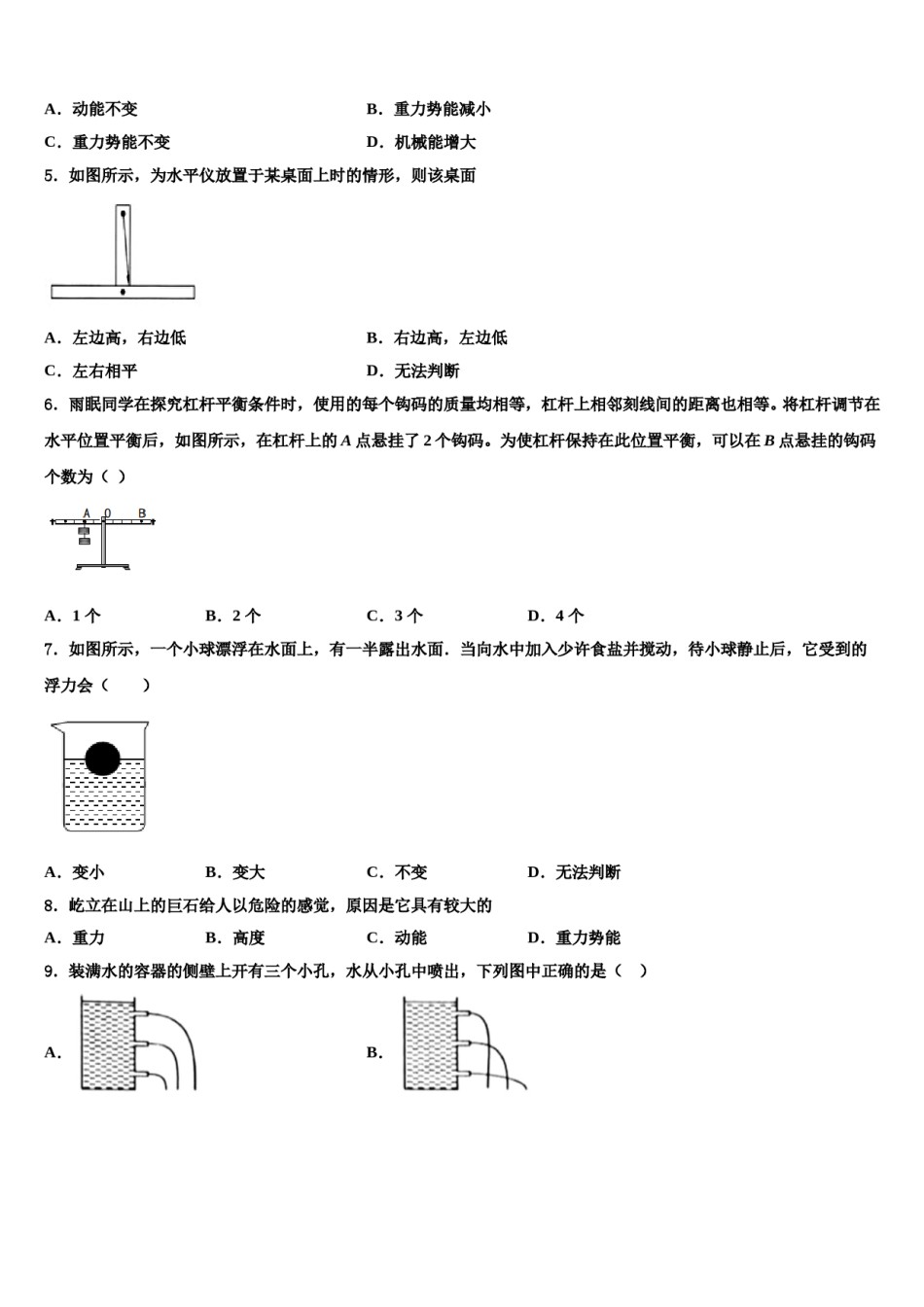 2023-2024学年内蒙古翁牛特旗乌丹第一中学物理八下期末质量跟踪监视试题含解析.doc_第2页