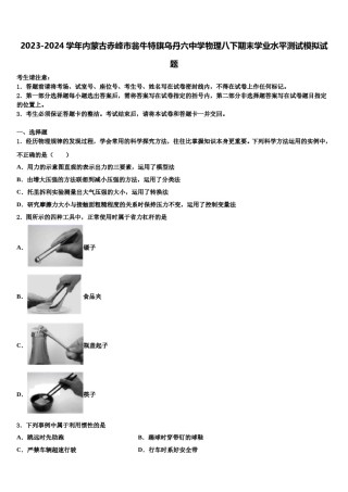 2023-2024学年内蒙古赤峰市翁牛特旗乌丹六中学物理八下期末学业水平测试模拟试题含解析.doc