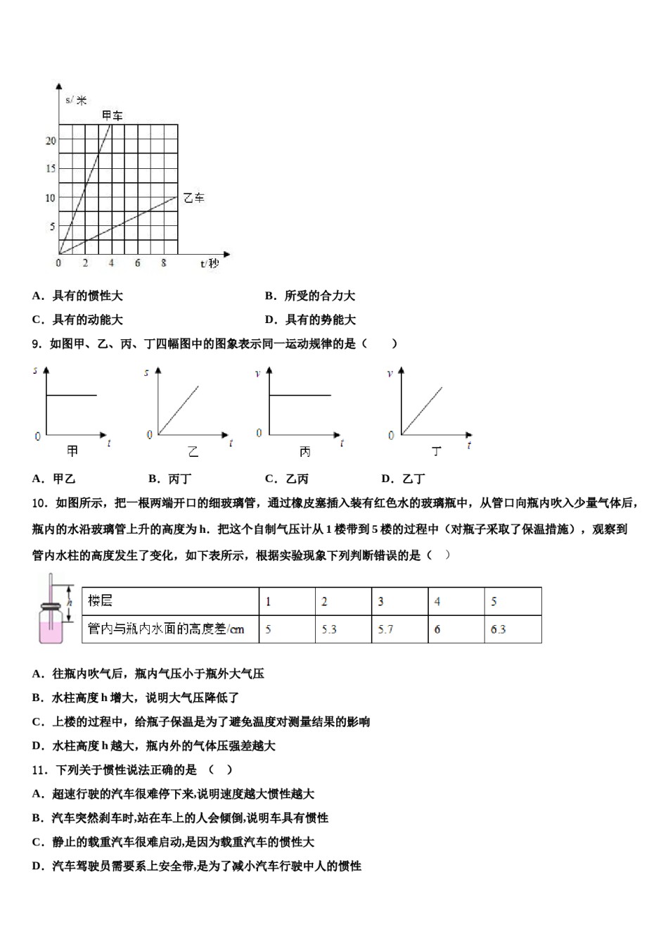 2023-2024学年内蒙古鄂尔多斯准格尔旗第四中学八下物理期末调研试题含解析.doc_第3页