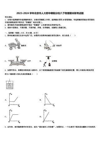2023-2024学年北京市人大附中朝阳分校八下物理期末联考试题含解析.doc
