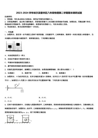 2023-2024学年哈尔滨香坊区八年级物理第二学期期末调研试题含解析.doc