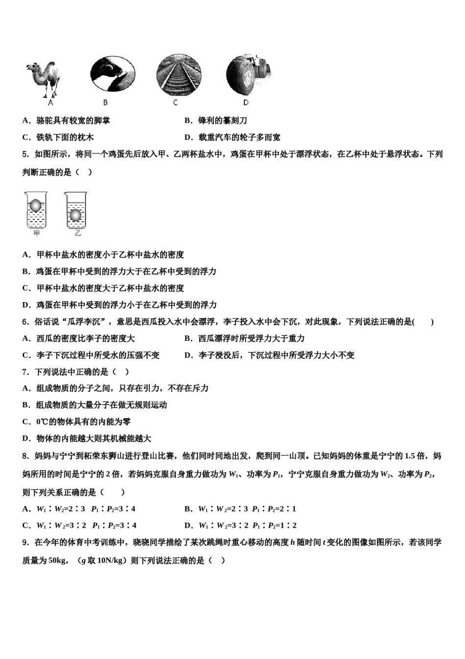 2023-2024学年四川省乐山四中学八下物理期末教学质量检测模拟试题含解析.doc_第2页