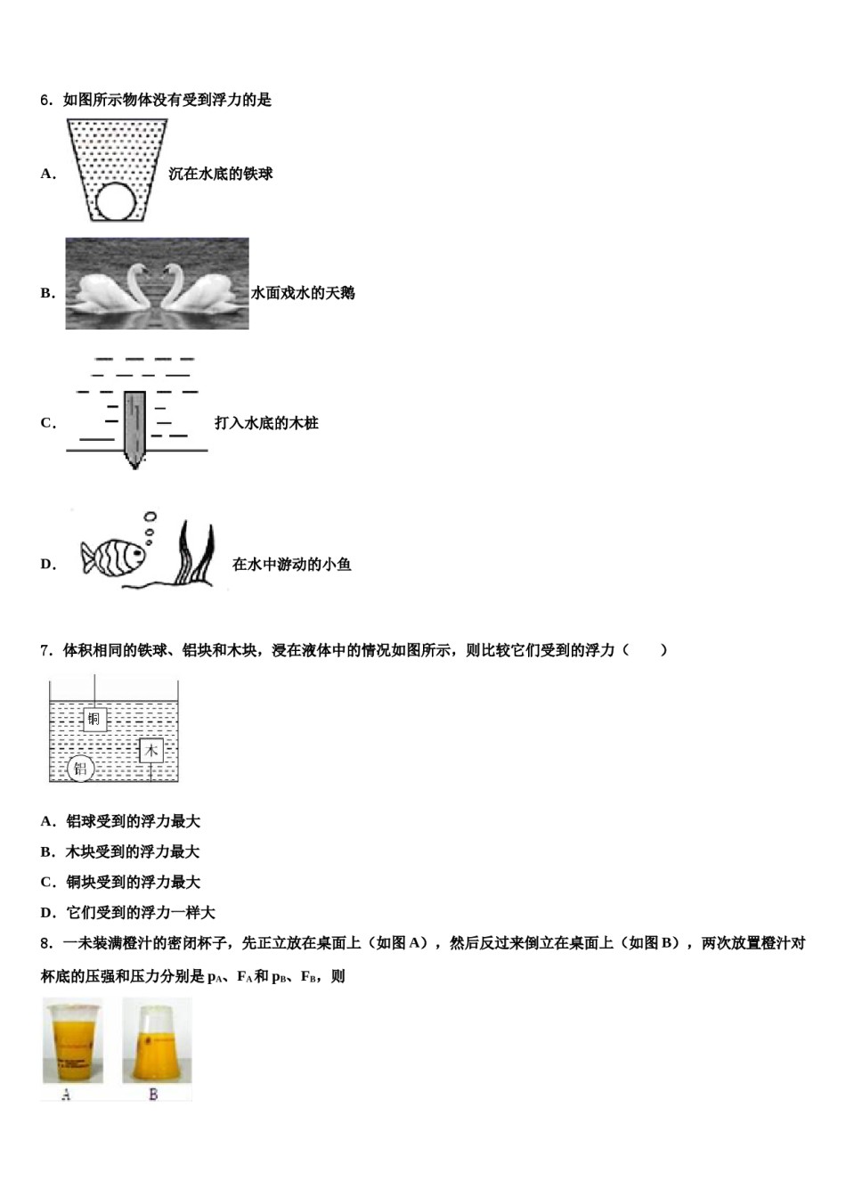 2023-2024学年四川省乐山市五中学八下物理期末考试试题含解析.doc_第3页