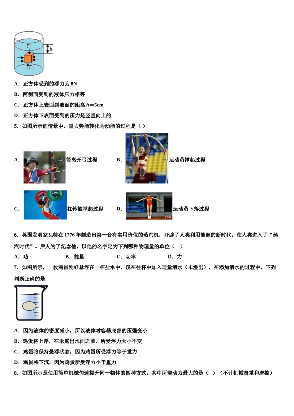 2023-2024学年四川省内江市东兴区八下物理期末质量检测模拟试题含解析.doc_第2页