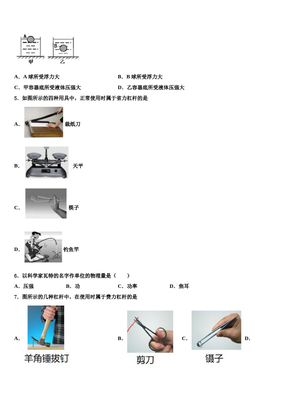 2023-2024学年四川省北大附中成都为明学校物理八下期末学业质量监测试题含解析.doc_第2页