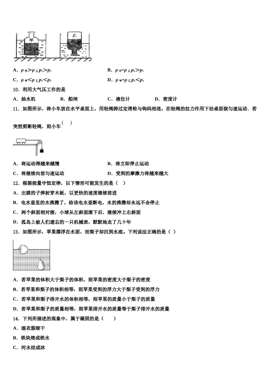 2023-2024学年四川省南充市广安市广安中学物理八下期末预测试题含解析.doc_第3页