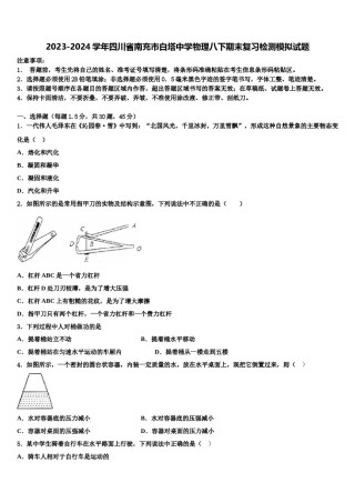 2023-2024学年四川省南充市白塔中学物理八下期末复习检测模拟试题含解析.doc